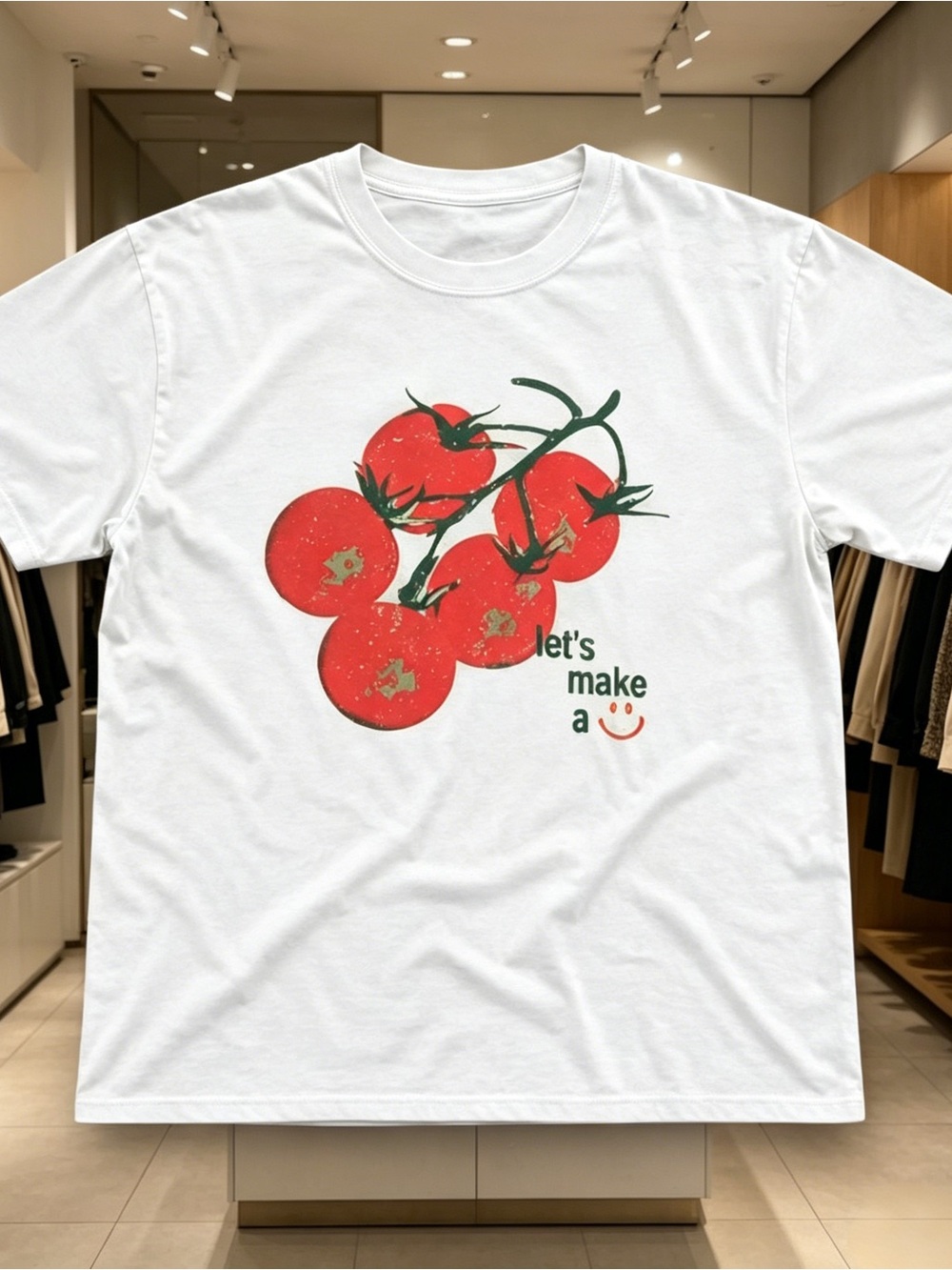 Let’s Make A Tomato Graphic Tee Kiwi Unisex White printed T-shirt